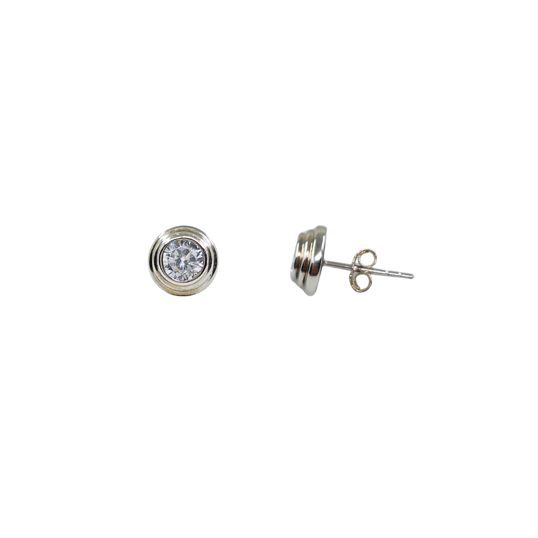 Silver Tiered Bezel Set Cubic Zirconia Stud Earrings