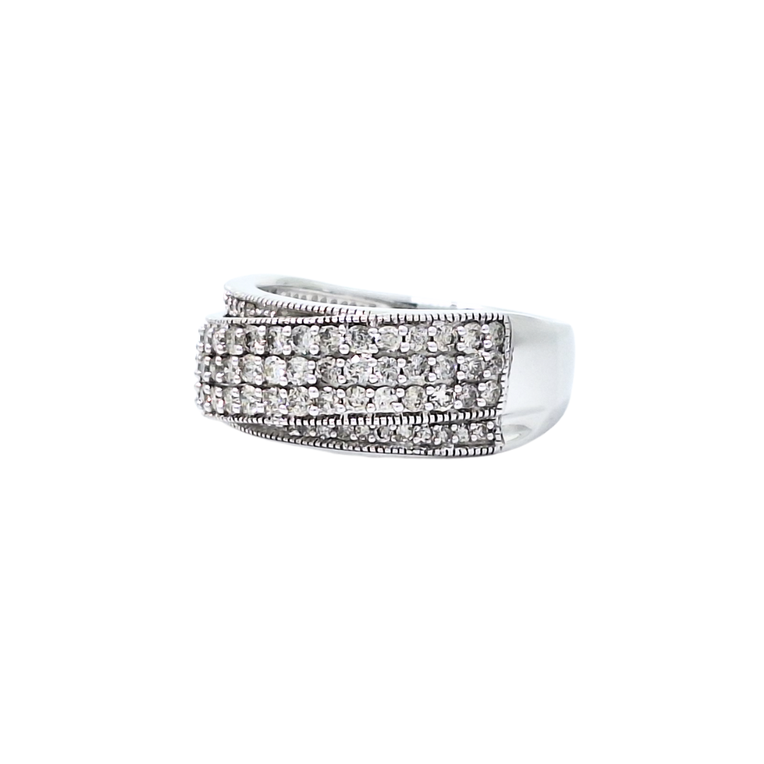 10ct White Gold Diamond Cross over Band Ring 1ct