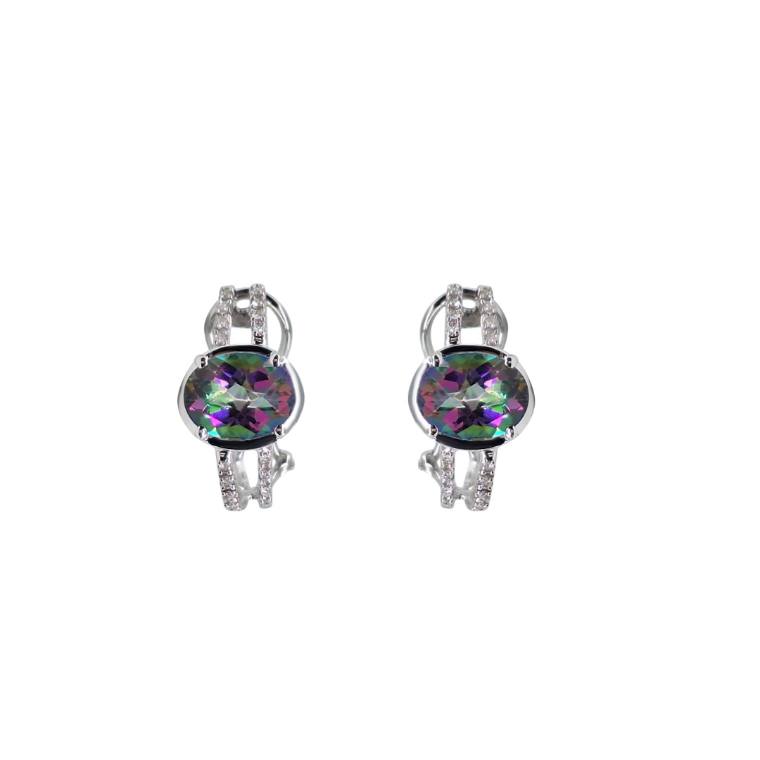 14ct White Gold Mystic Topaz & Diamond Earrings