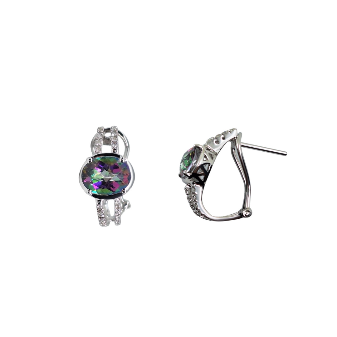 14ct White Gold Mystic Topaz & Diamond Earrings