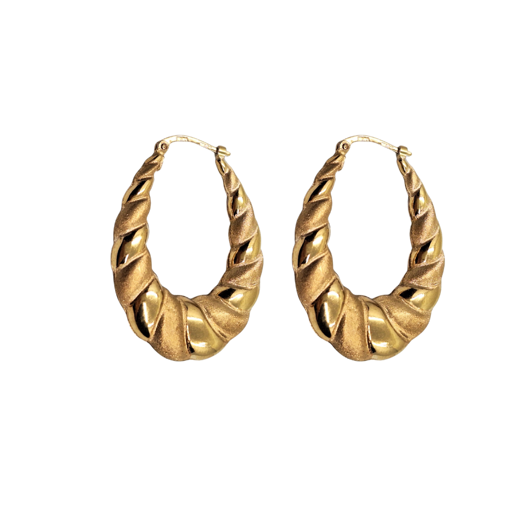 9ct Yellow Gold Oval Patterned Creole Earrings