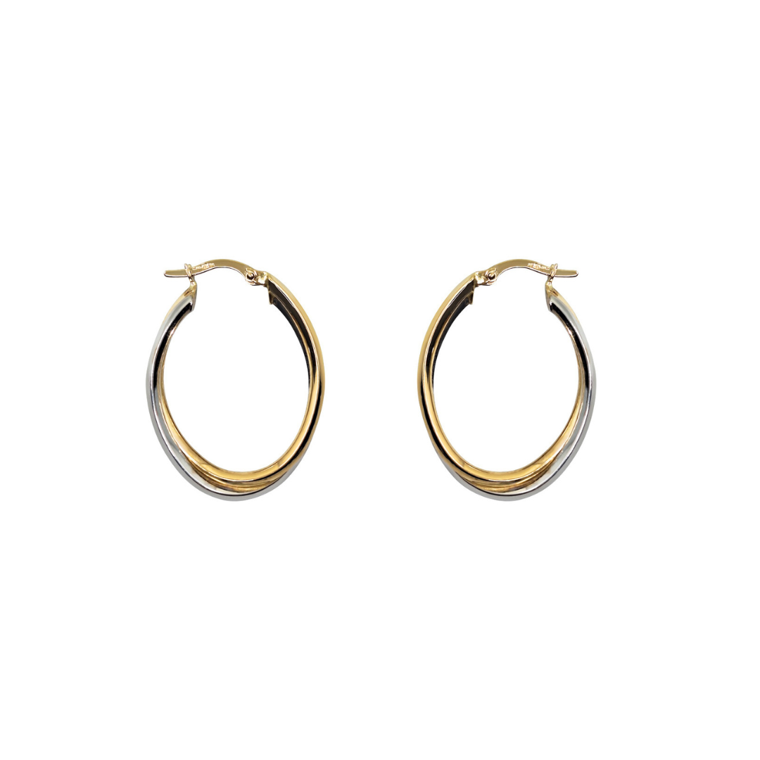 9ct Yellow & White Gold Oval Creole Earrings