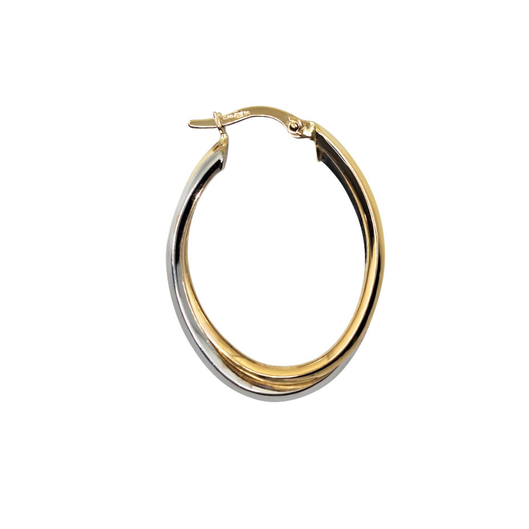 9ct Yellow & White Gold Oval Creole Earrings