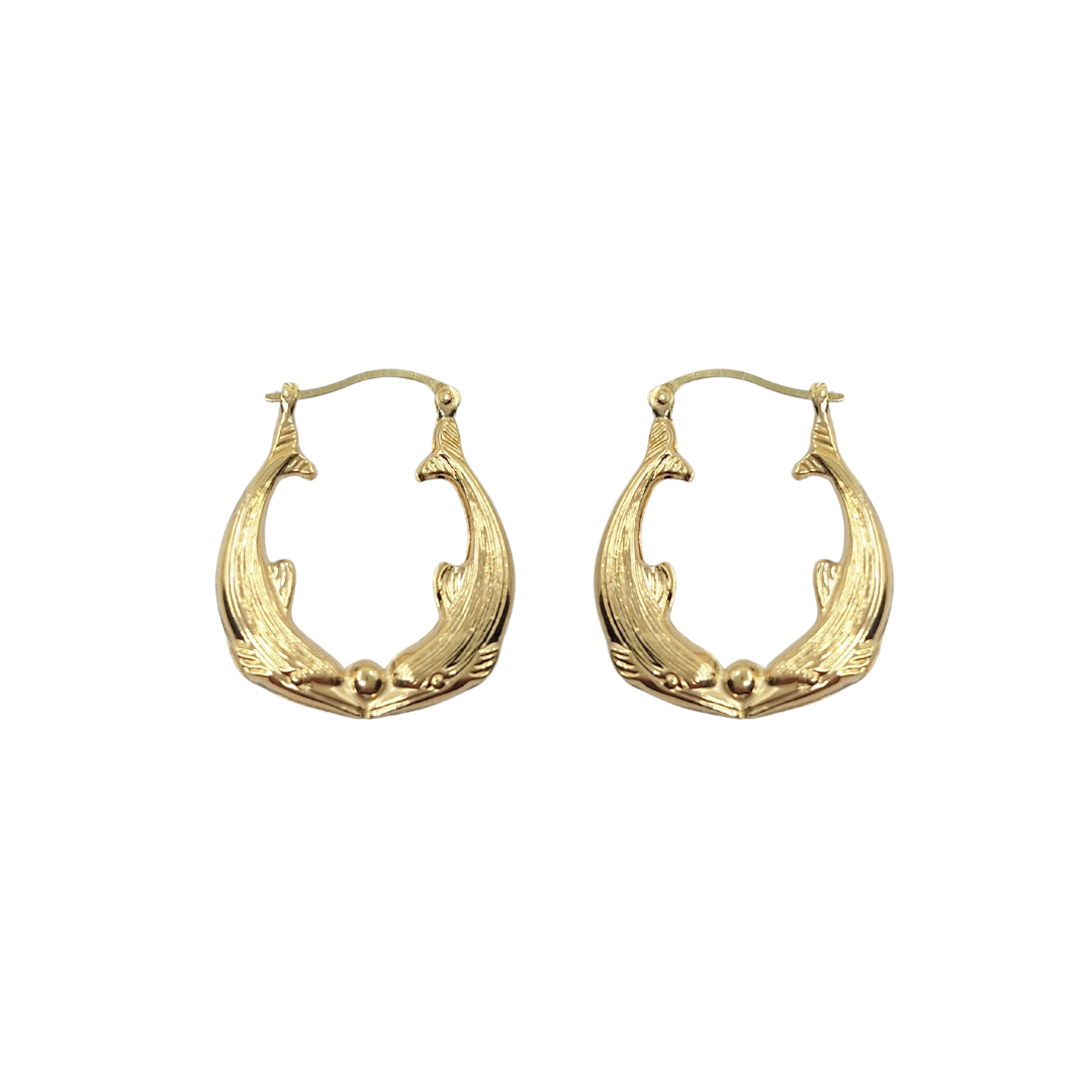9ct Yellow Gold Double Dolphin Creole Earrings