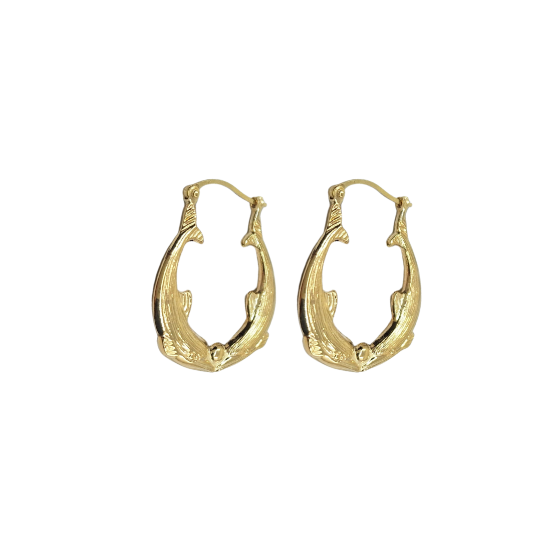 9ct Yellow Gold Double Dolphin Creole Earrings
