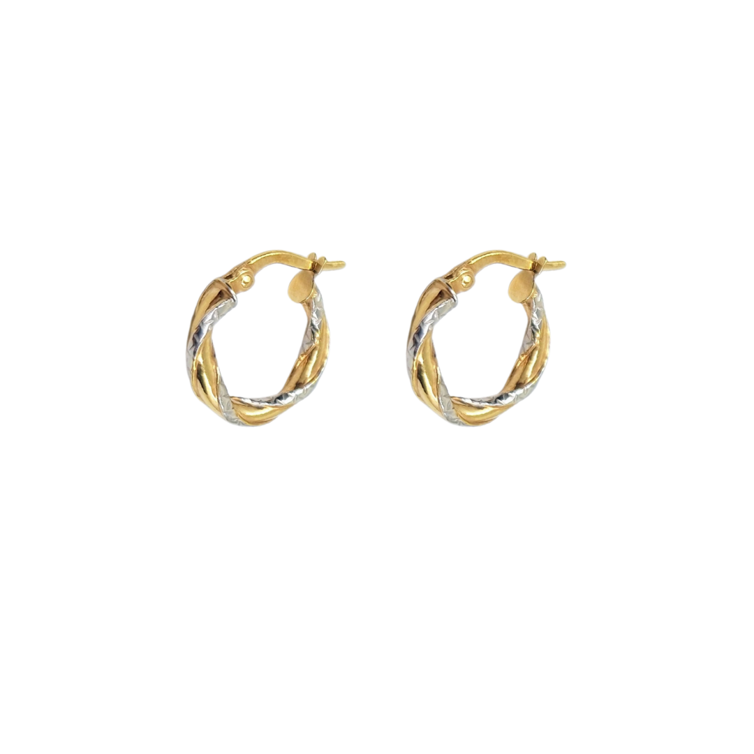 9ct 2 Colour Small Twist Creole Earrings
