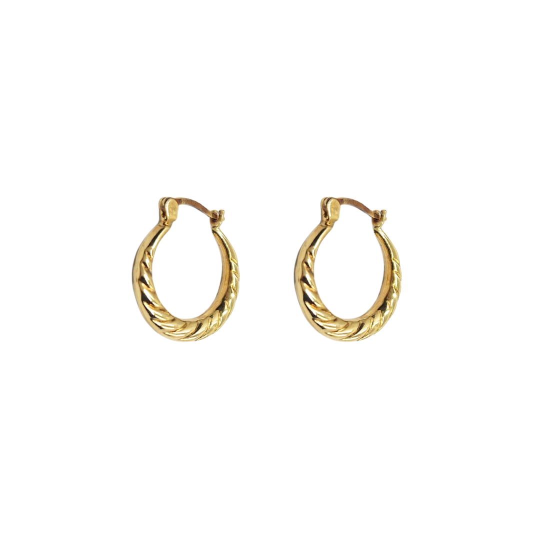 9ct Yellow Gold Lined Small Creole Earrings