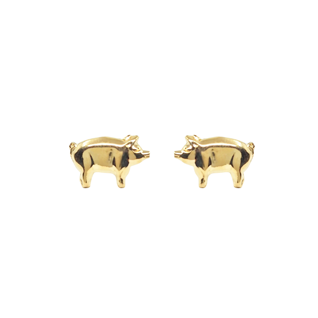 9ct Yellow Gold Pig Stud Earrings