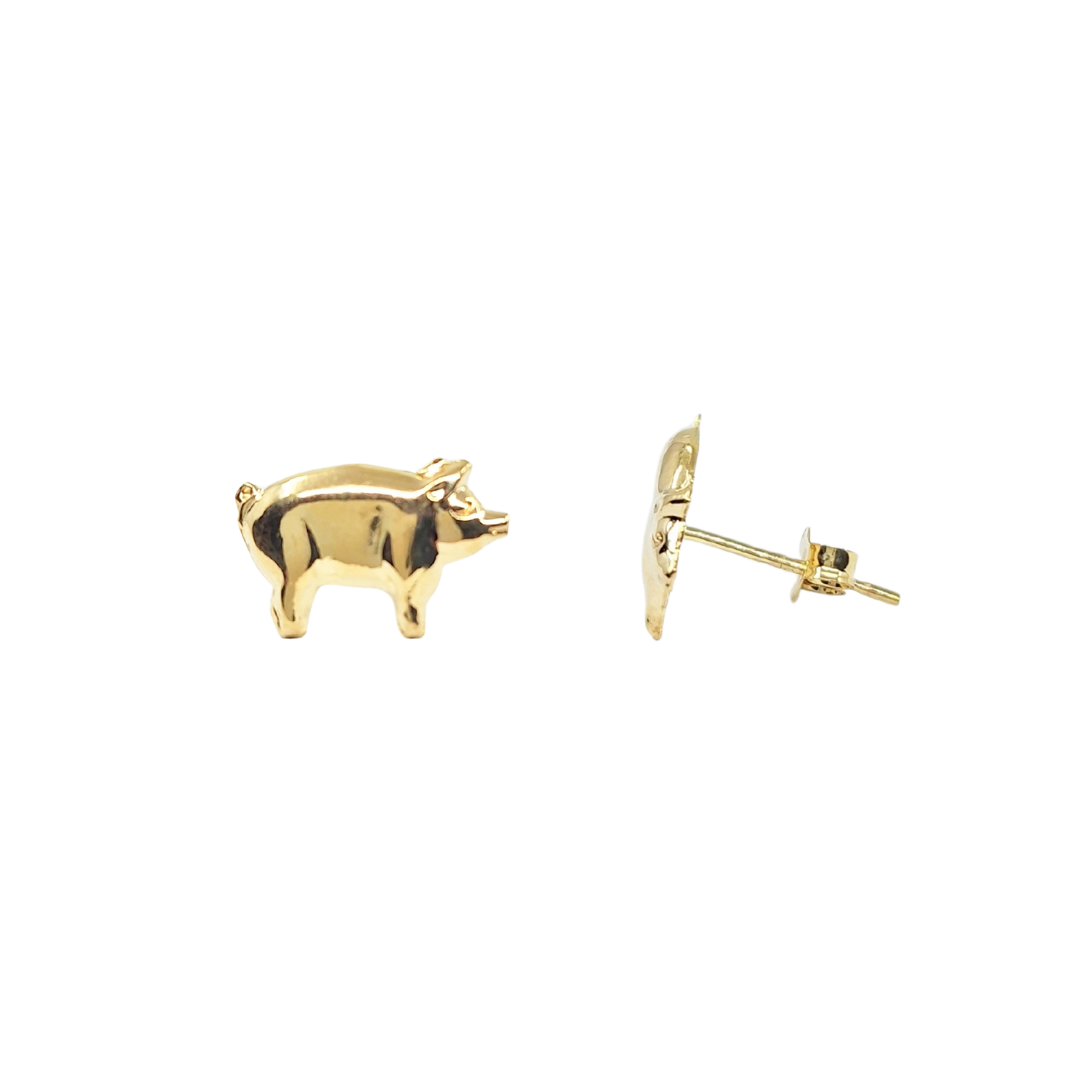 9ct Yellow Gold Pig Stud Earrings
