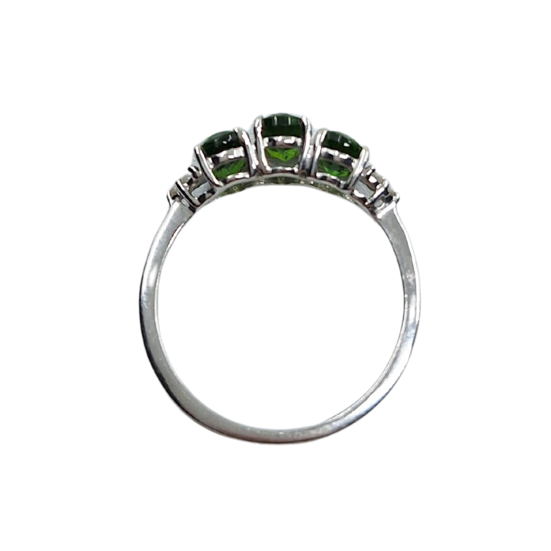 9ct White Gold Green 3 Stone Ring