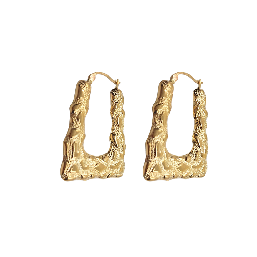 9ct Yellow Gold Nugget Creole Earrings