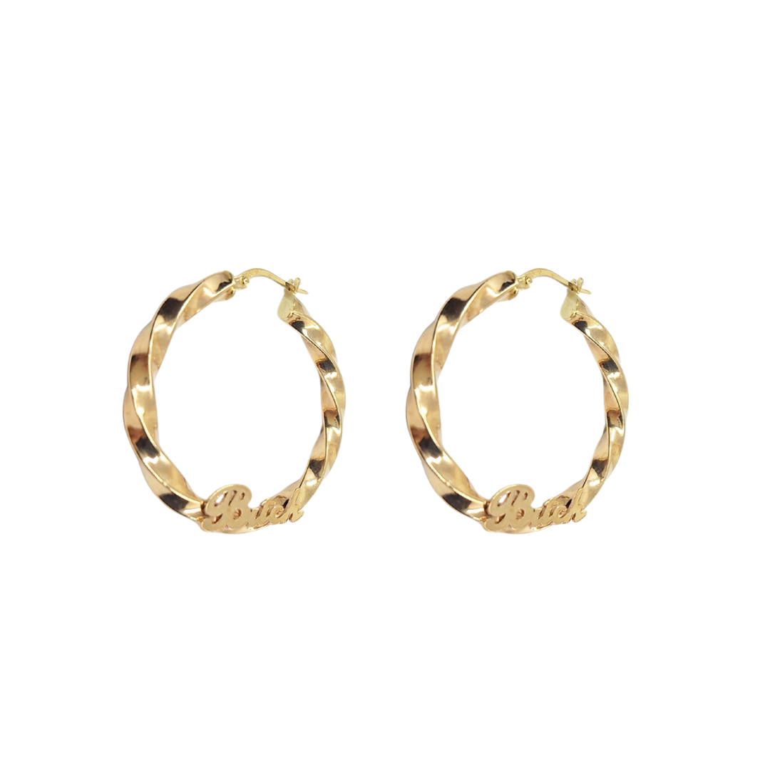 9ct Yellow Gold Bitch Creole Earrings