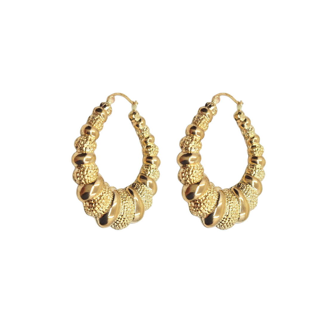 9ct Yellow Gold Patterned Creole Earrings