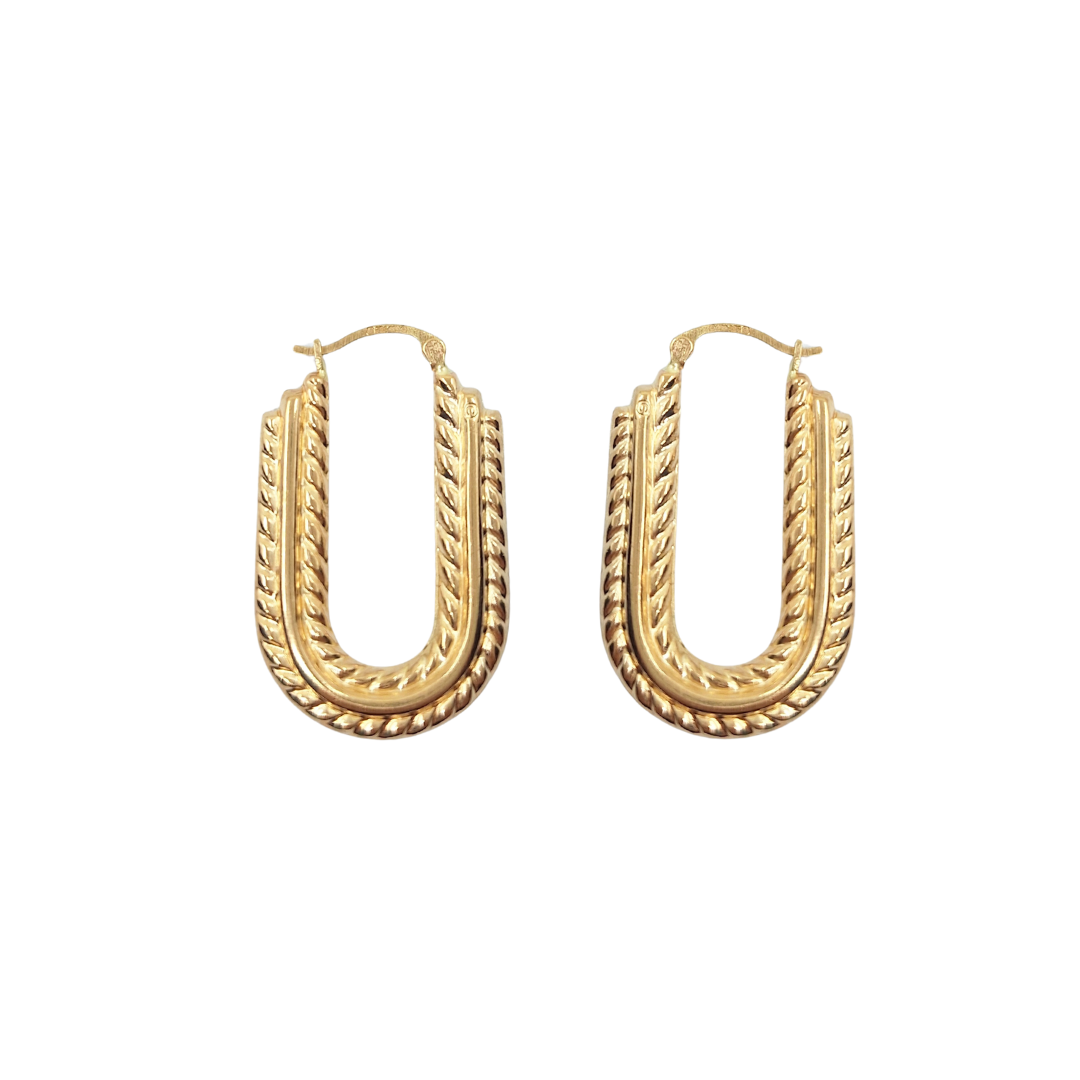 9ct Yellow Gold Oval Patterned Creole Earrings