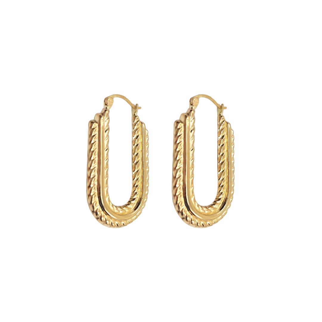 9ct Yellow Gold Oval Patterned Creole Earrings