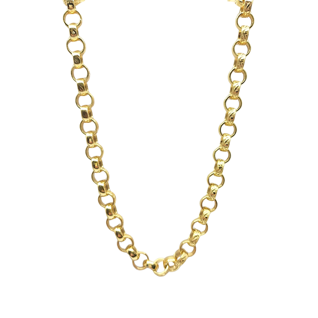 9ct Yellow Gold Pattern & Plain Belcher Chain 25"