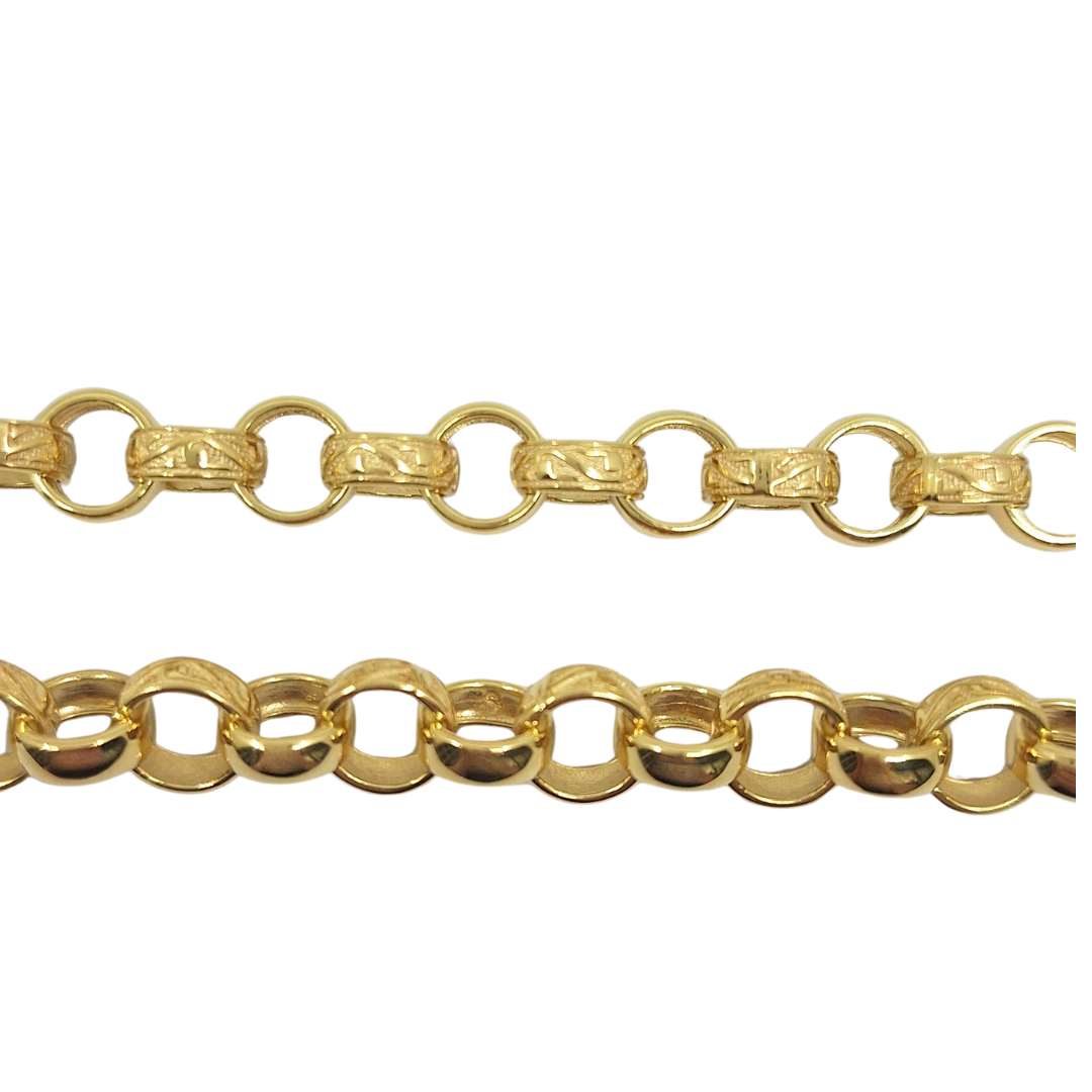 9ct Yellow Gold Pattern & Plain Belcher Chain 25"