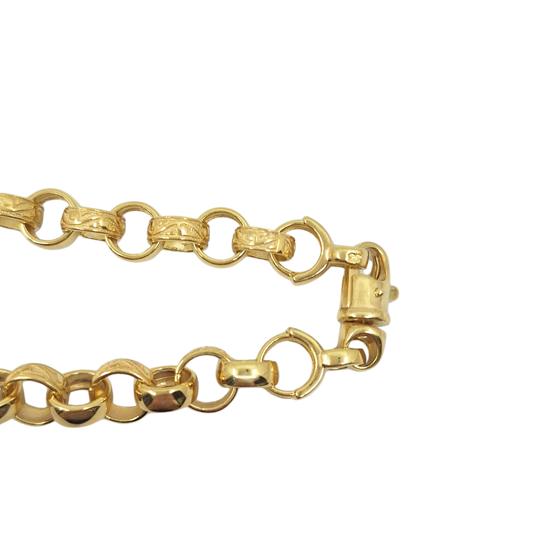 9ct Yellow Gold Pattern & Plain Belcher Chain 25"