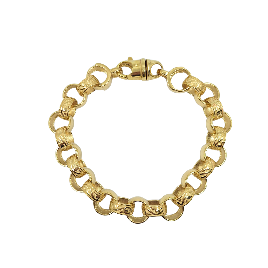9ct Yellow Gold Pattern & Plain Belcher Bracelet 9"