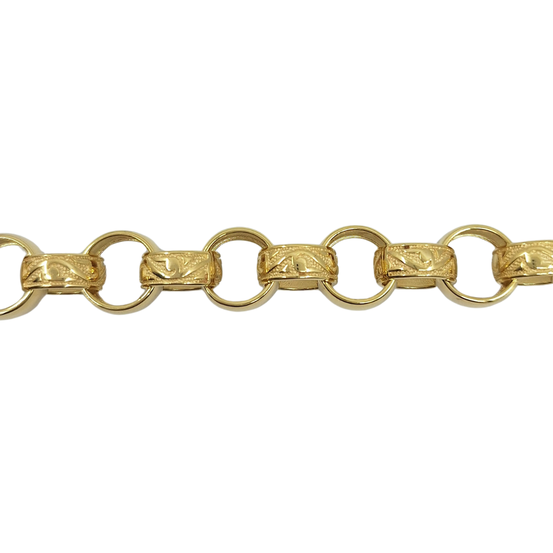 9ct Yellow Gold Pattern & Plain Belcher Bracelet 9"