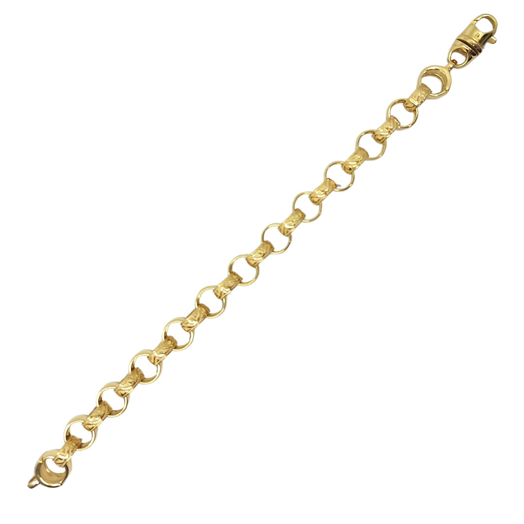 9ct Yellow Gold Pattern & Plain Belcher Bracelet 9"