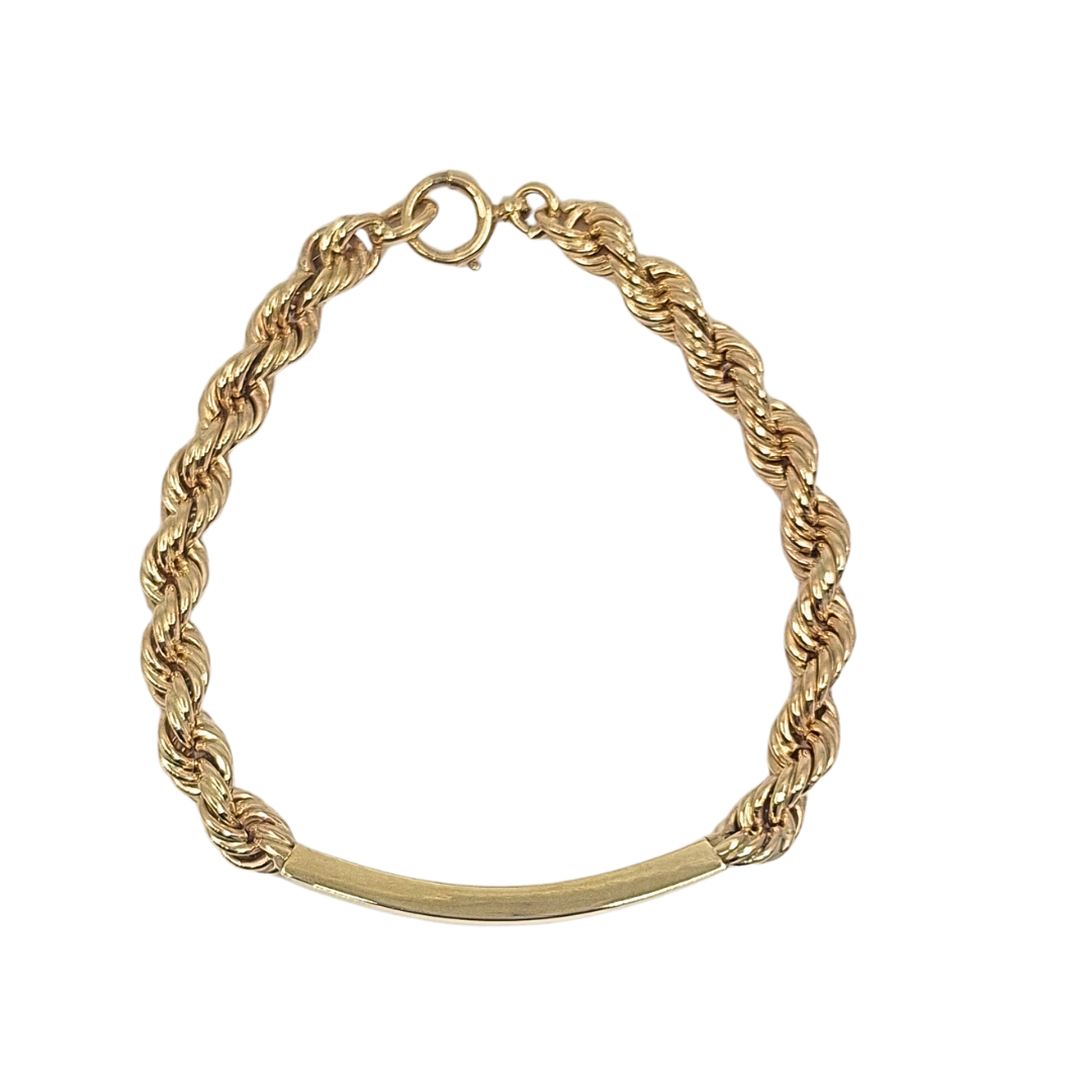 9ct Yellow Gold Rope Identity Bracelet 7.5"