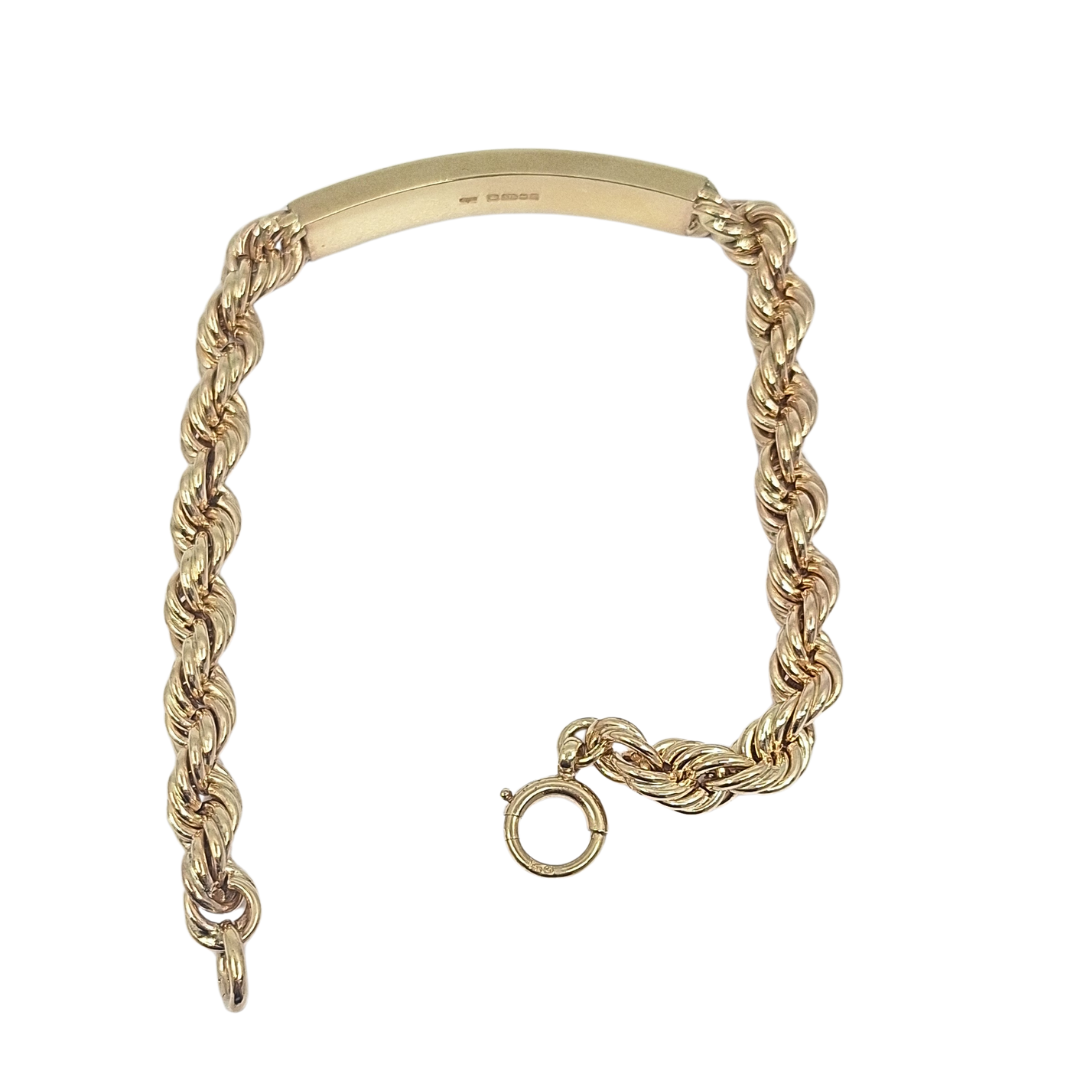 9ct Yellow Gold Rope Identity Bracelet 7.5"
