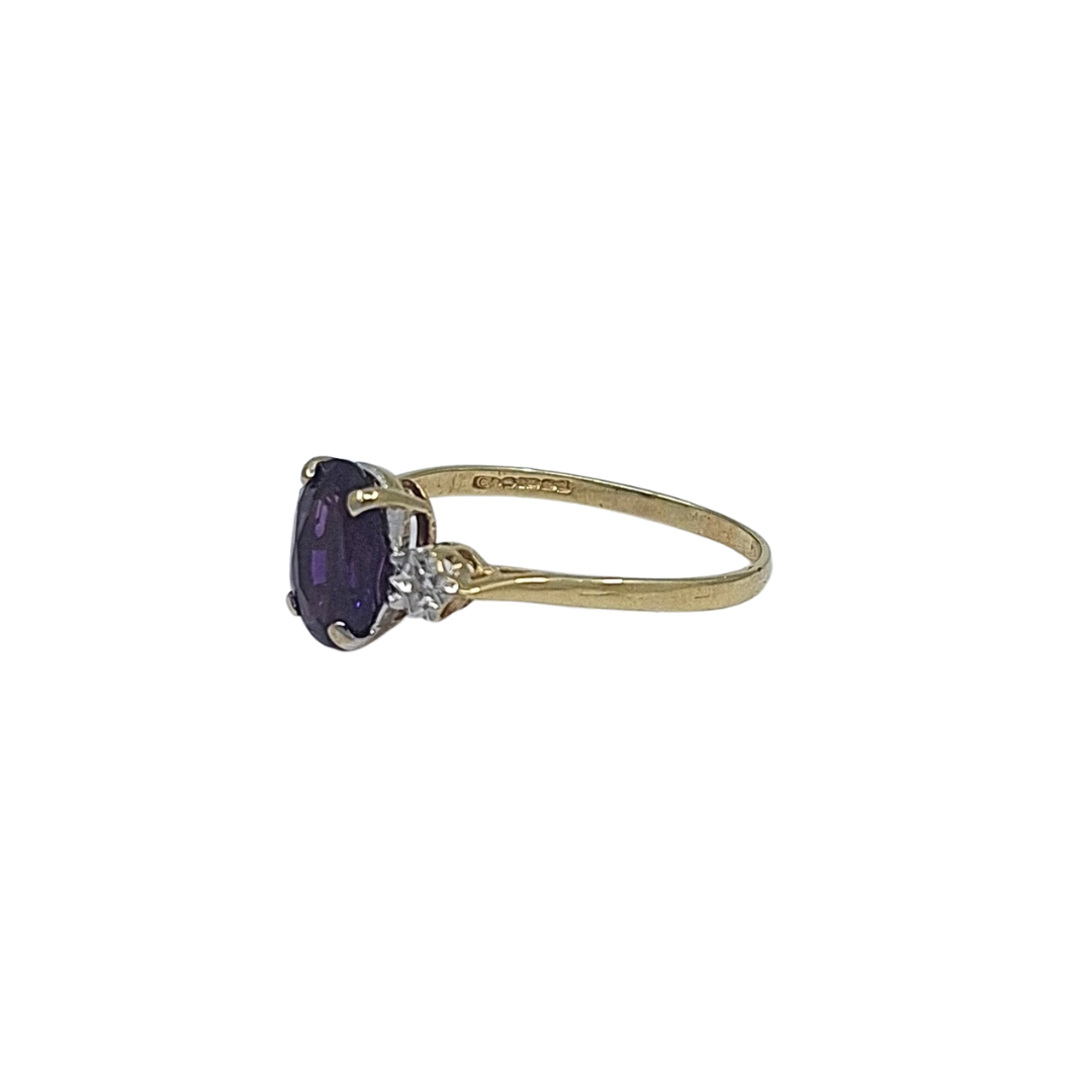 9ct Yellow Gold Amethyst & Diamond Ring