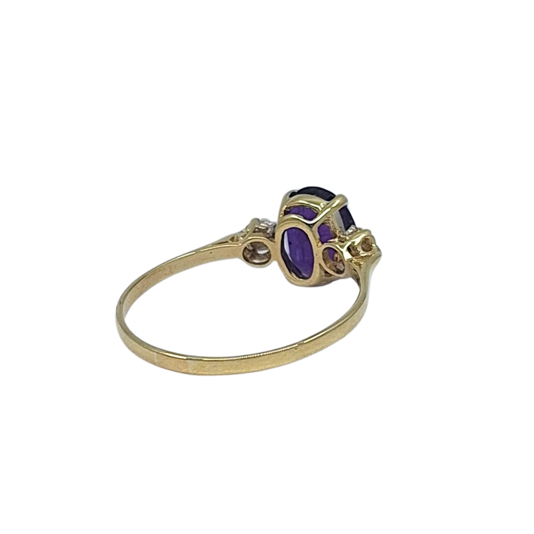9ct Yellow Gold Amethyst & Diamond Ring