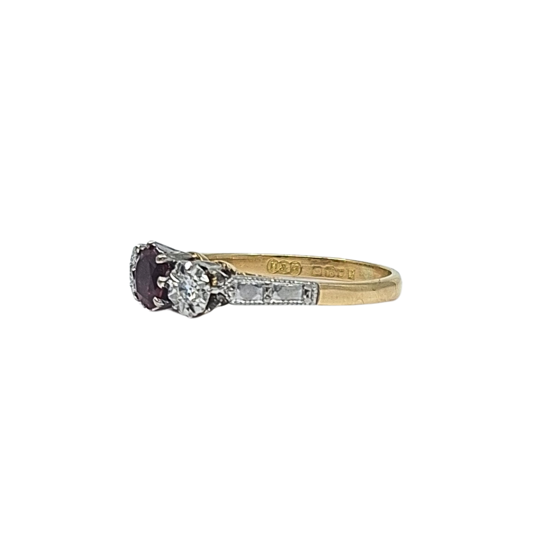 18ct Yellow Gold Ruby & Diamond Three Stone Ring