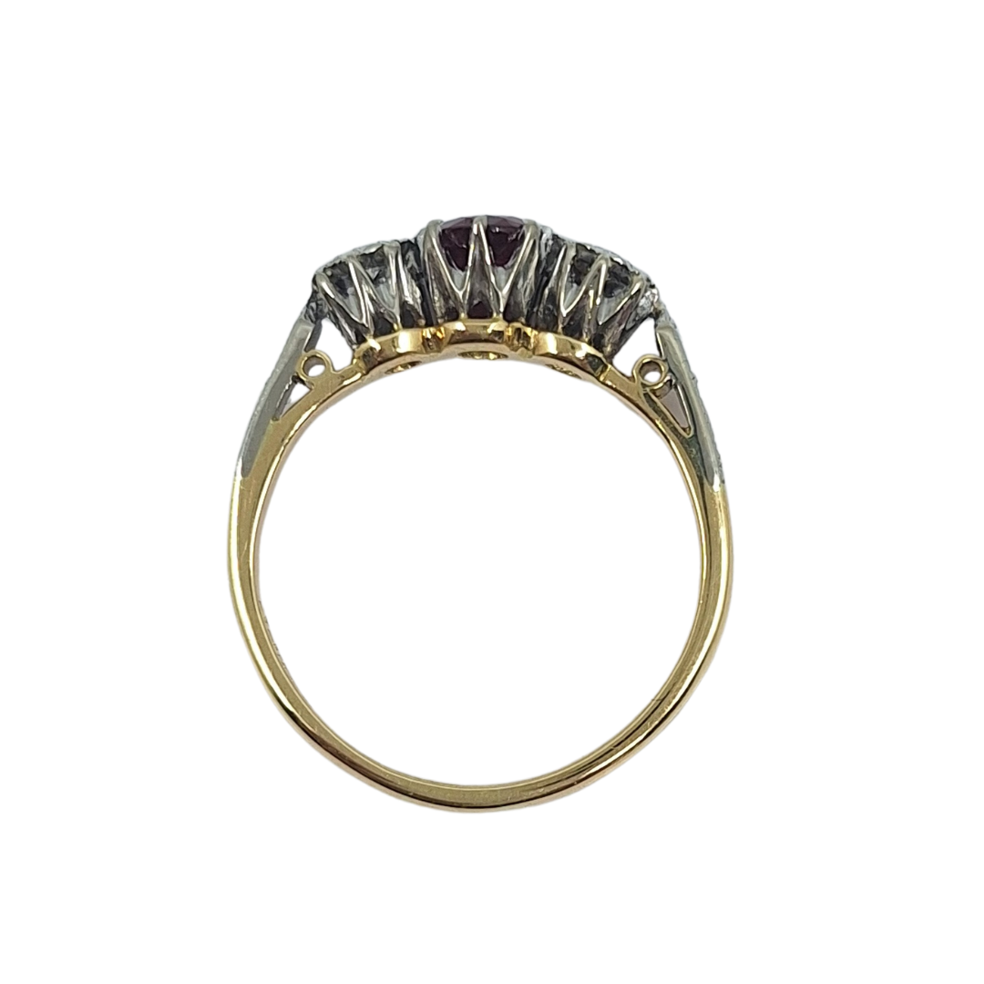 18ct Yellow Gold Ruby & Diamond Three Stone Ring