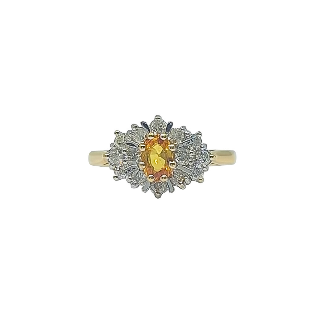 18ct Yellow Gold Yellow Sapphire & Diamond Cluster Ring