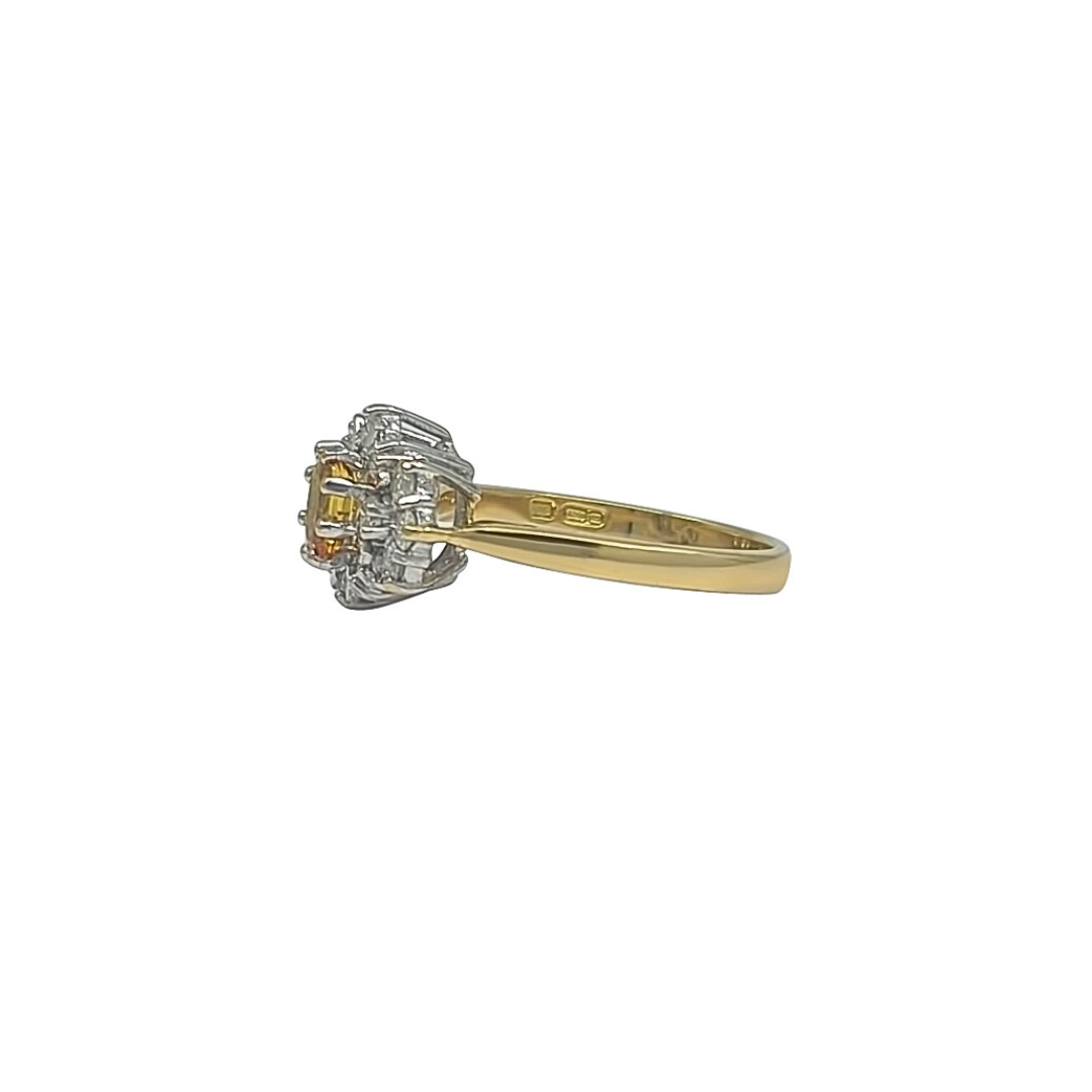 18ct Yellow Gold Yellow Sapphire & Diamond Cluster Ring