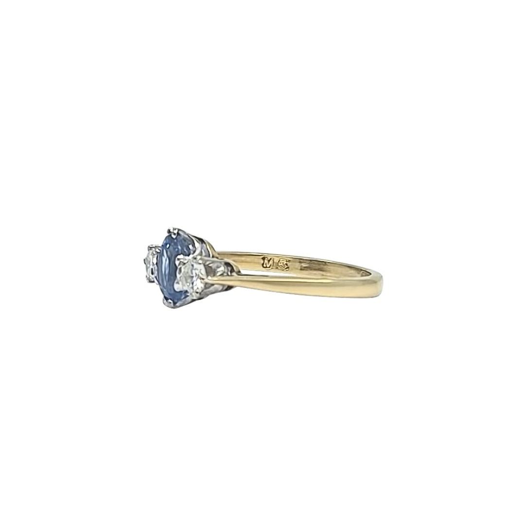 18ct Yellow Gold Sapphire & Diamond Three Stone Ring