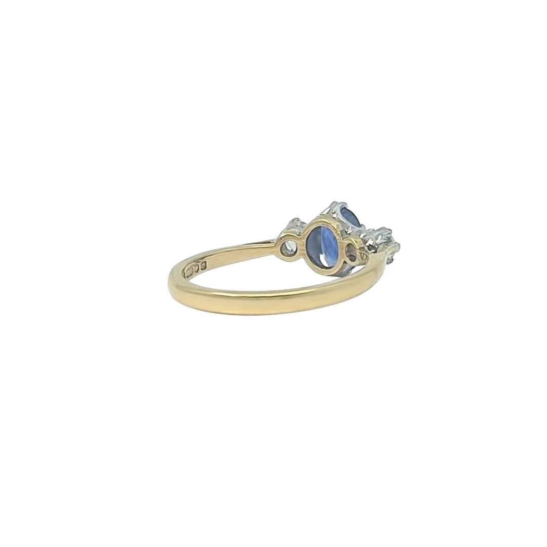 18ct Yellow Gold Sapphire & Diamond Three Stone Ring