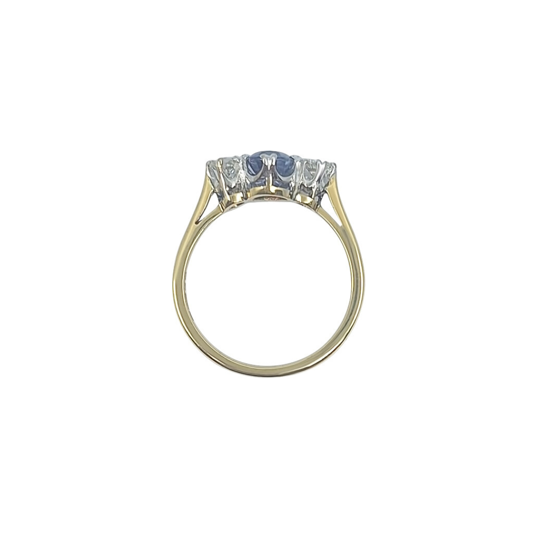 18ct Yellow Gold Sapphire & Diamond Three Stone Ring