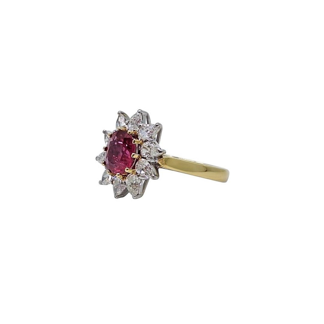 18ct Yellow Gold Ruby & Diamond Cluster Ring