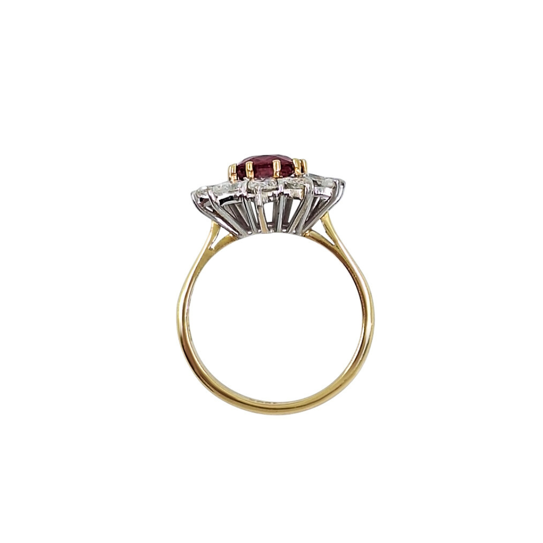18ct Yellow Gold Ruby & Diamond Cluster Ring