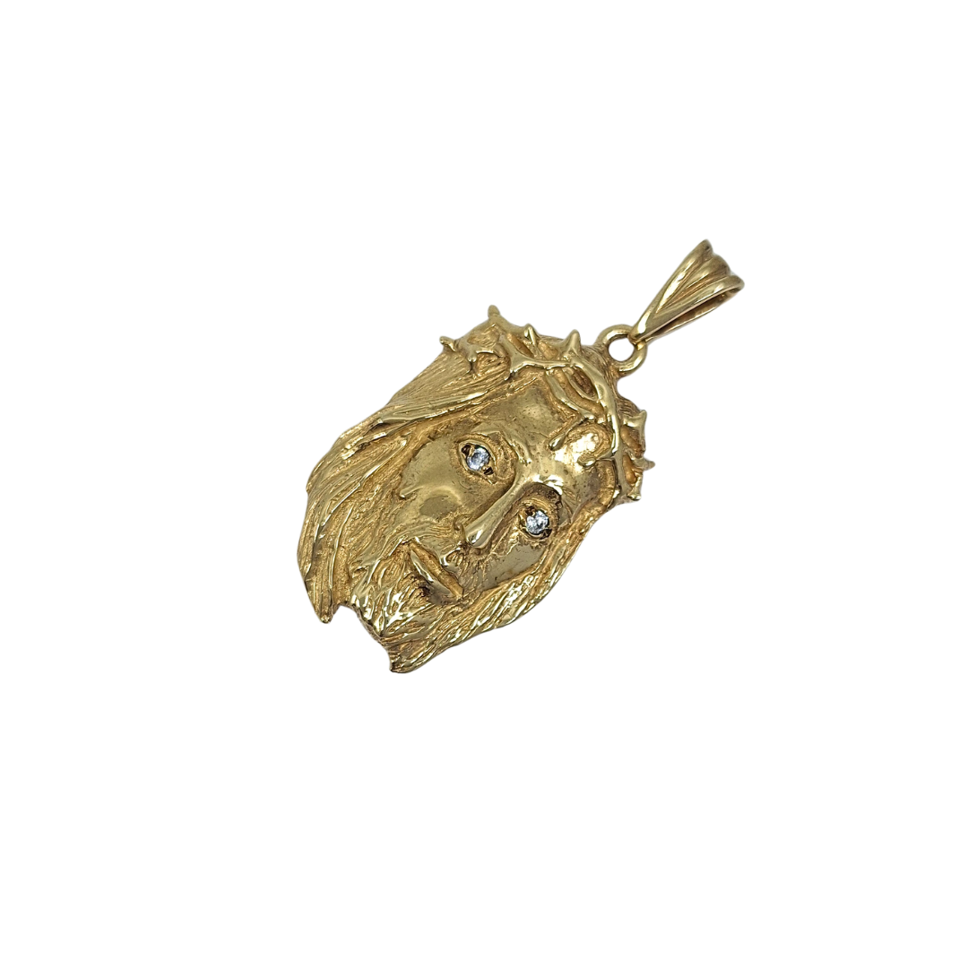 9ct Yellow Gold CZ Jesus Head Pendant