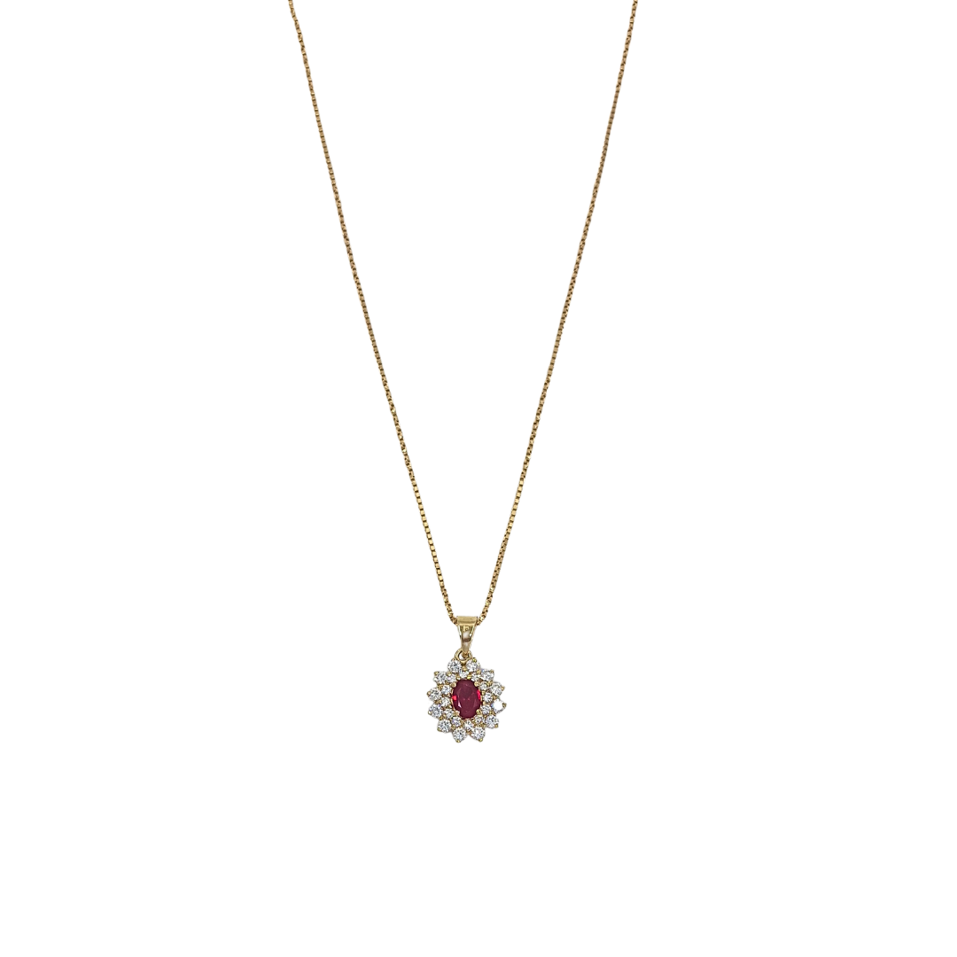 9ct Yellow Gold Red Stone CZ Pendant 16"