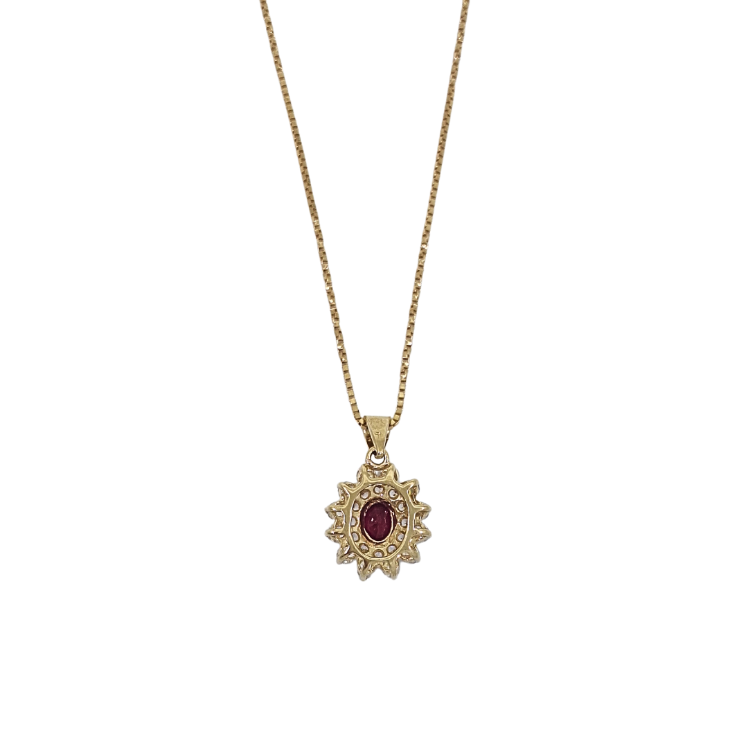 9ct Yellow Gold Red Stone CZ Pendant 16"