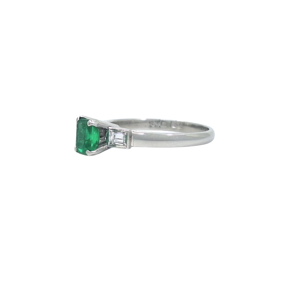 Platinum Emerald & Diamond Three Stone Ring 0.52ct