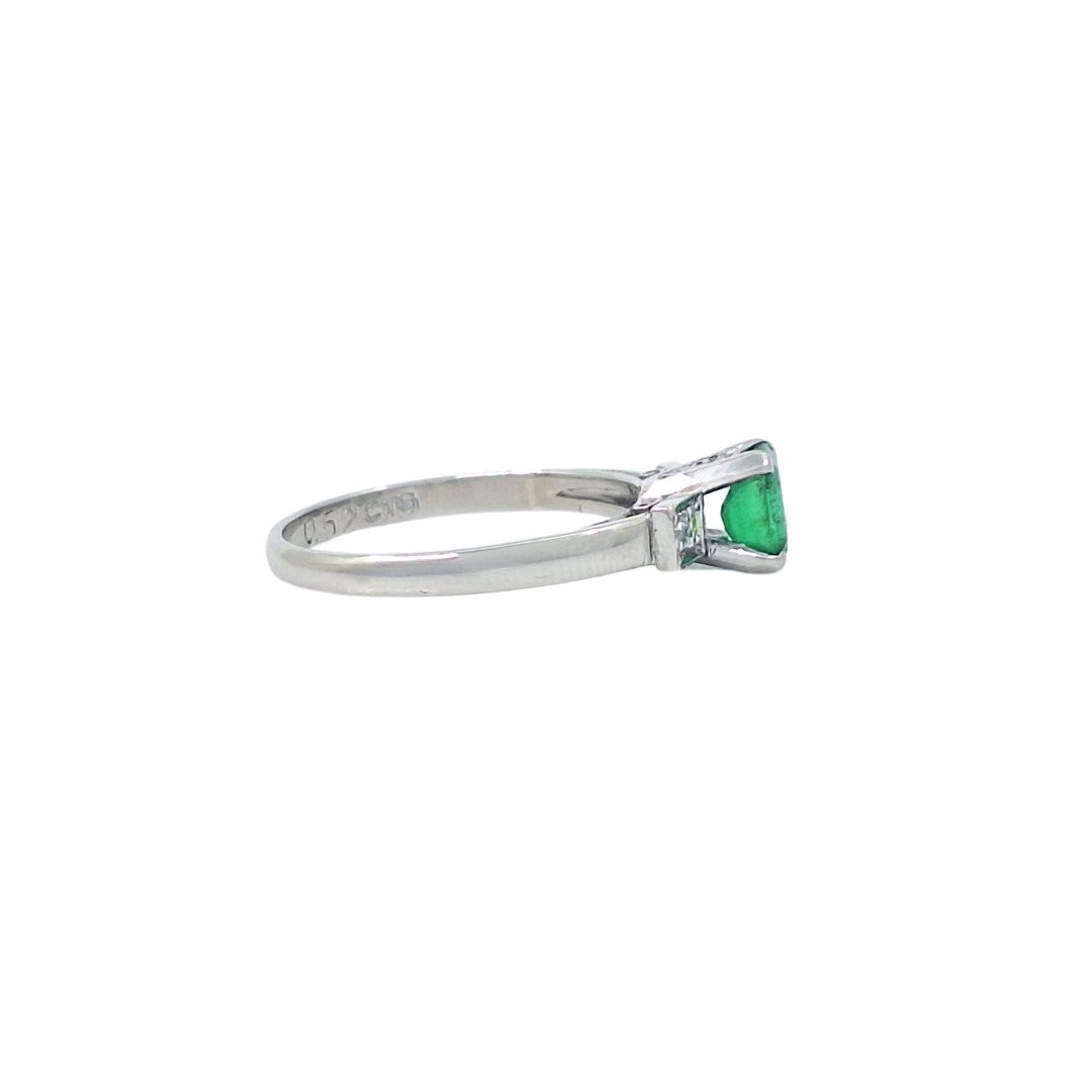 Platinum Emerald & Diamond Three Stone Ring 0.52ct
