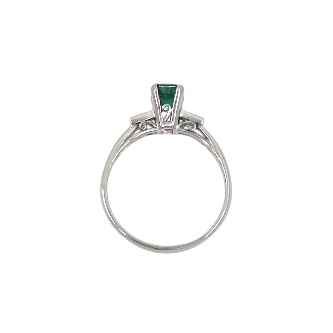Platinum Emerald & Diamond Three Stone Ring 0.52ct