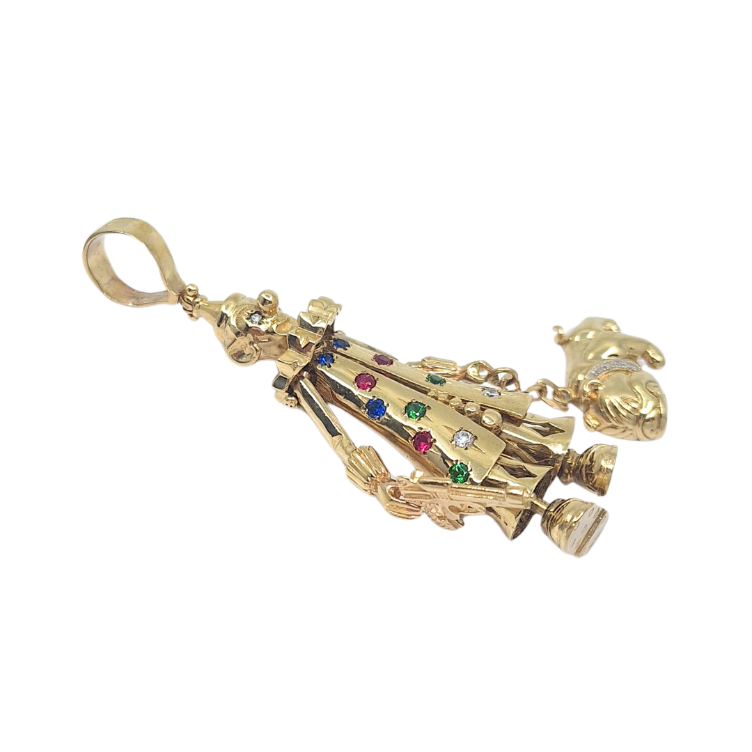 9ct Yellow Gold Large CZ Clown Pendant
