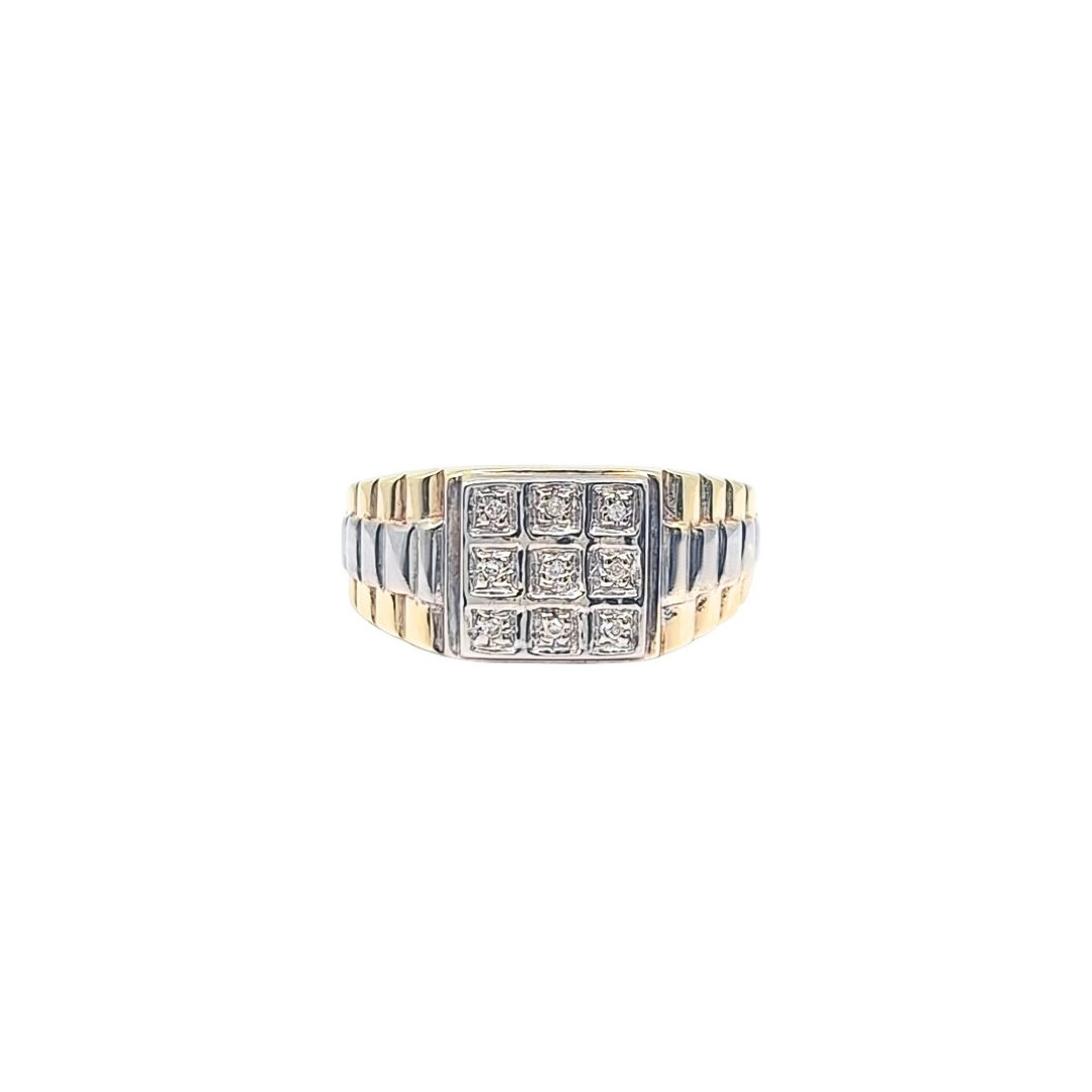 9ct Yellow Rolex Style Diamond Set Signet Ring