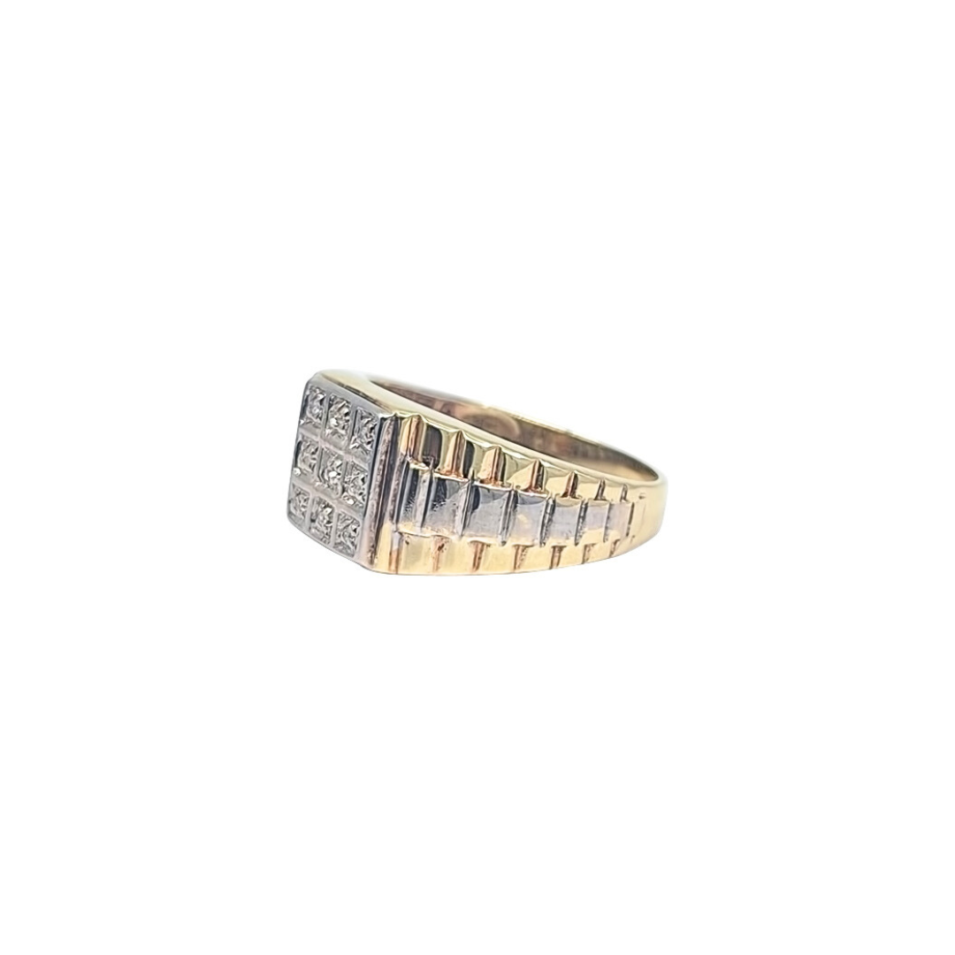 9ct Yellow Rolex Style Diamond Set Signet Ring