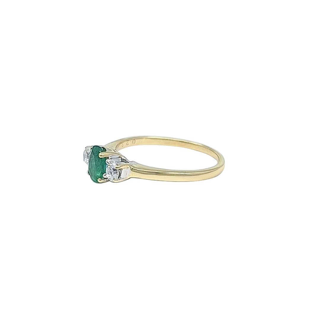 9ct Yellow Gold Emerald & Diamond Three Stone Ring