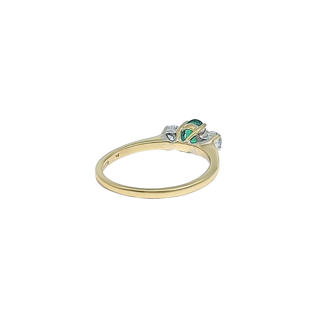 9ct Yellow Gold Emerald & Diamond Three Stone Ring