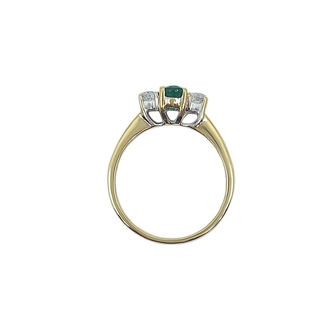 9ct Yellow Gold Emerald & Diamond Three Stone Ring